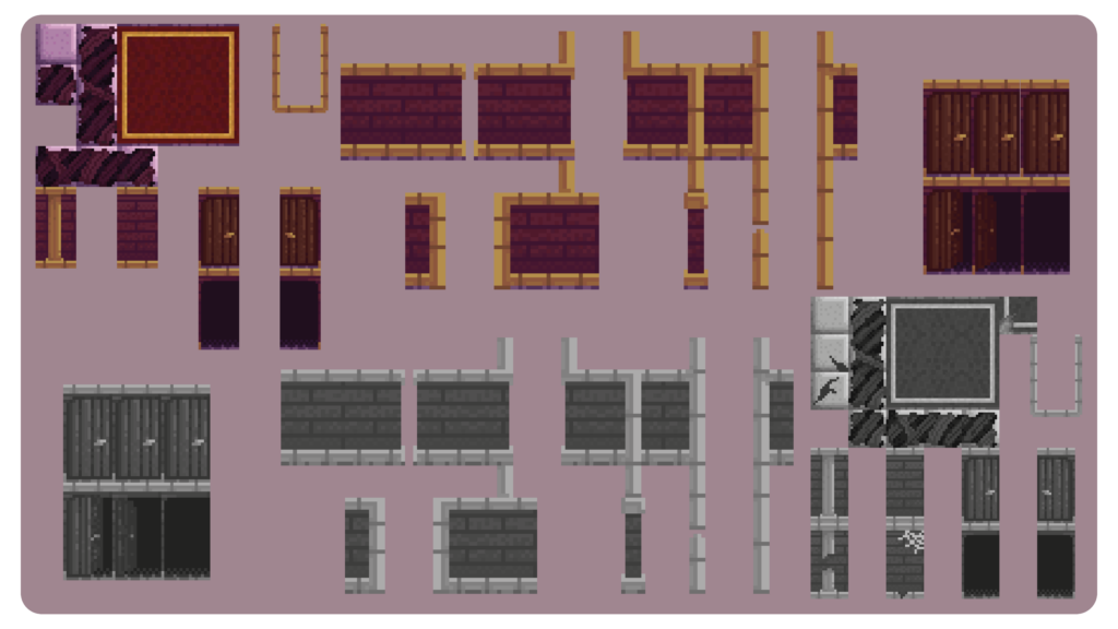 Asset Collection of the Wall and Floor Tileset,one in colour and the other in greyscale