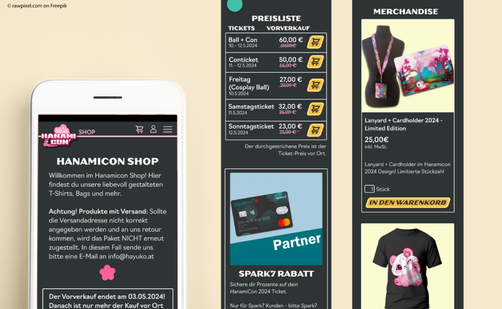 Mobile Mockups of the Hanamicon Shop Page